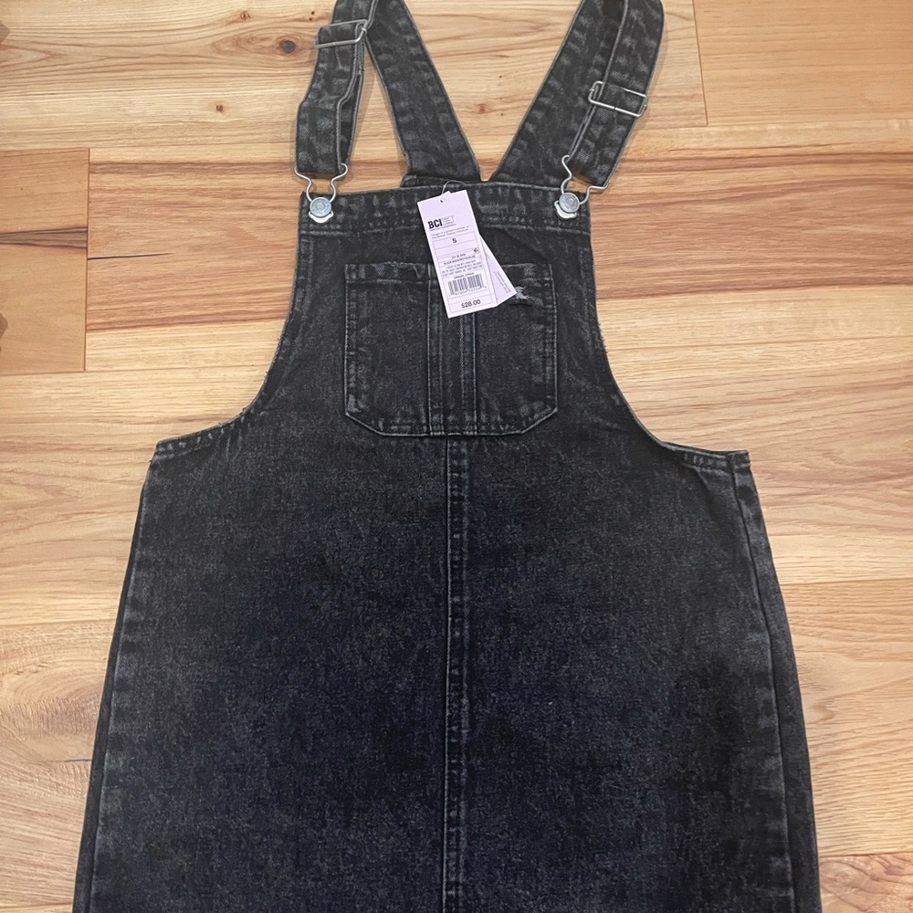 NWT black denim overall dress